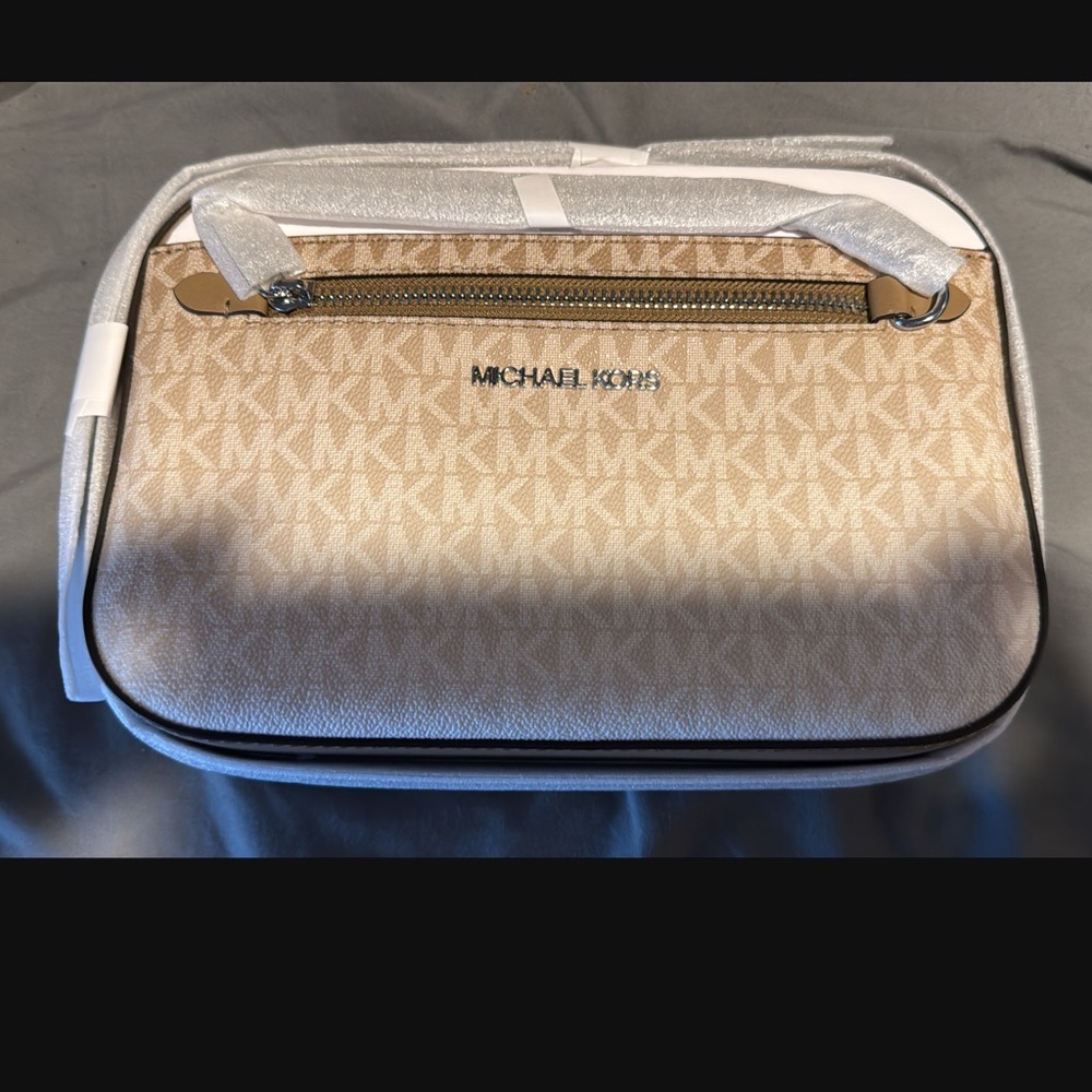 Michael Kors Tan and Cream Logo Crossbody Bag